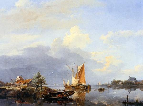 Dutch river landscape by Willem Koekkoek